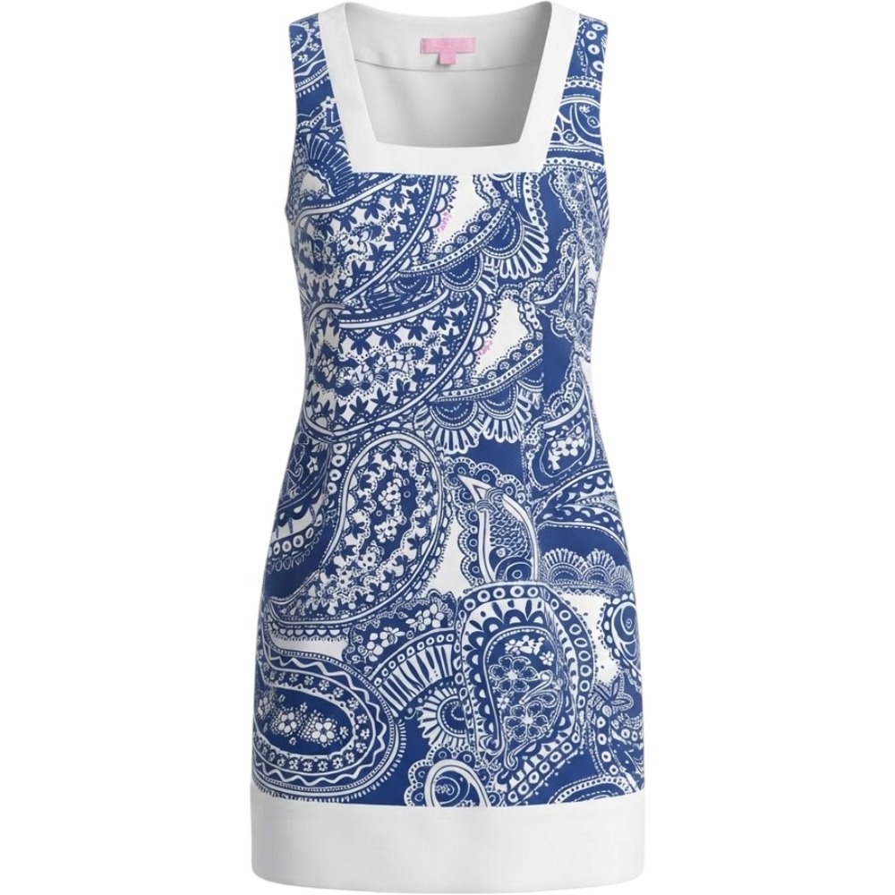 Lilly Pulitzer Navy White Paisley Square Neck Shift Dress Size 6 Preppy Resort